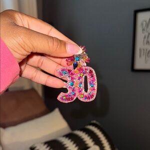 Colorful Beaded '30' 30th birthday Earrings